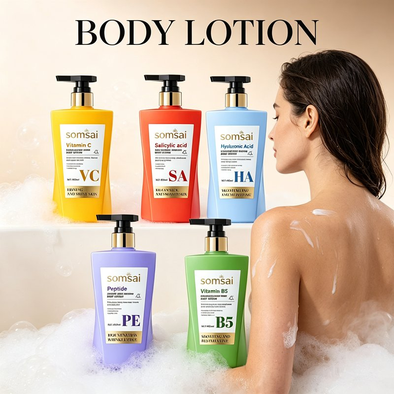 China Factory 5 Formulas Body Lotion Vitamin C Salicylic Acid Hyaluronic Acid Peptide B5 Moisturizing Cream OEM ODM Private Label Custom Logo
