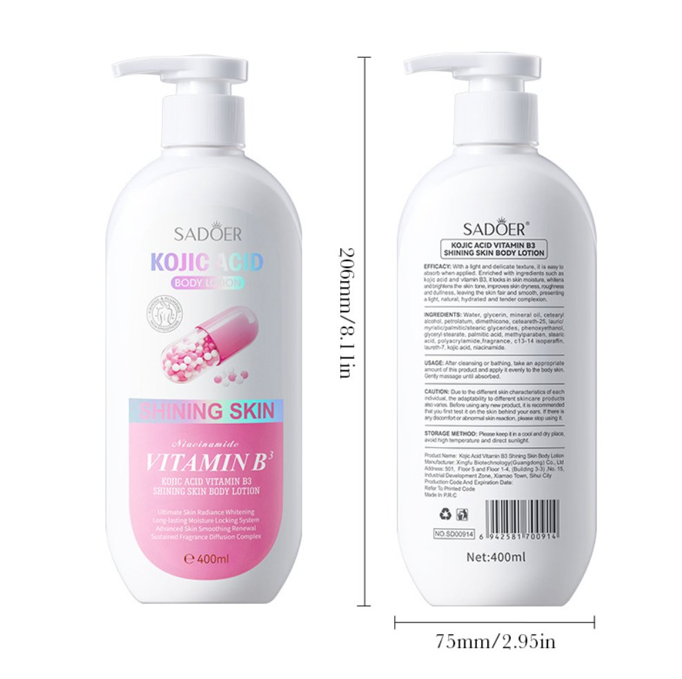 Kojic Acid Vitamin B3 Lotion Whitening Brightening, Firming and Hydrating Face Body Lotion 400ml Vc Ve Vitamin B3 Whitening Glowing Shining Body Lotion