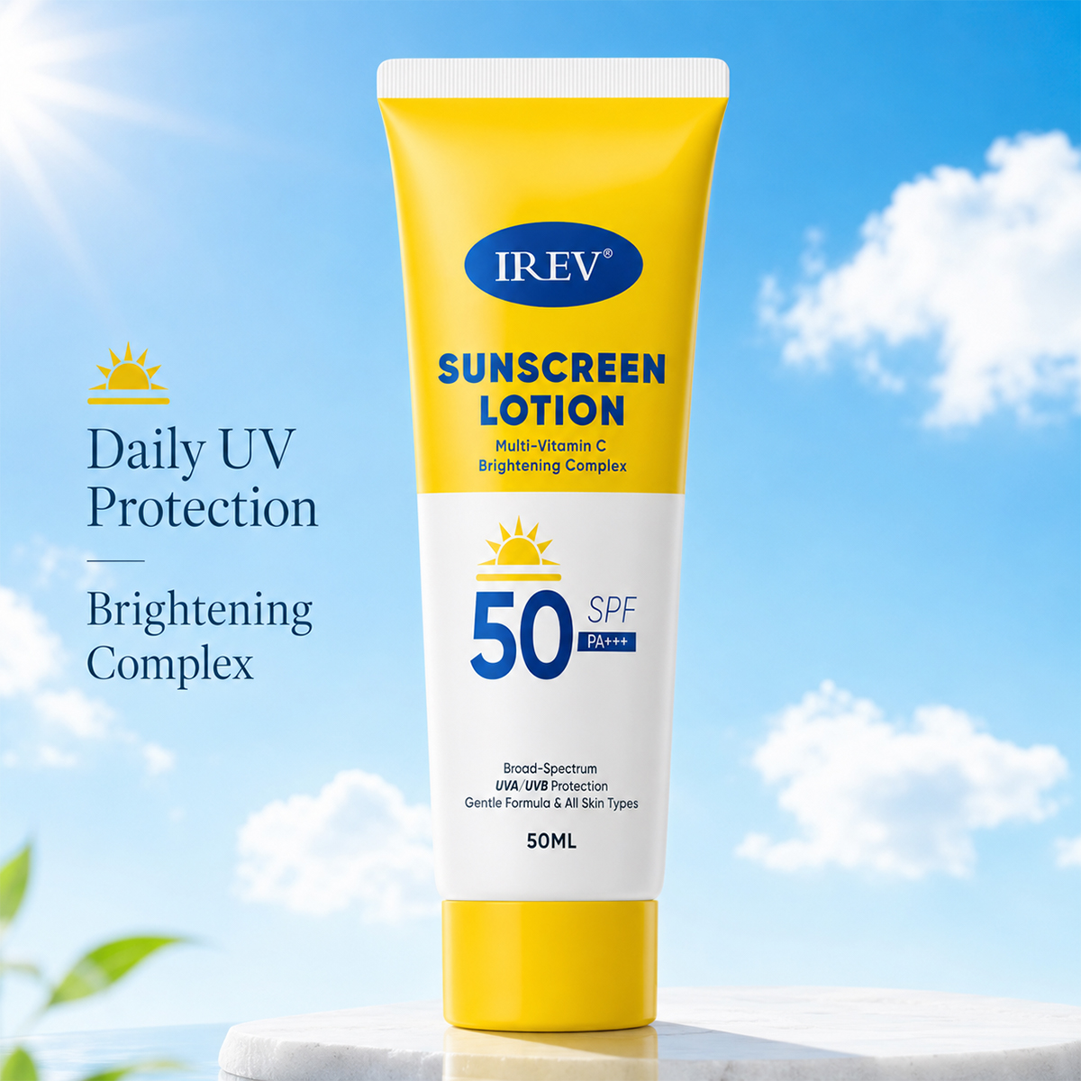 IREV OEM Multivitamin C Brightening Sunscreen Lotion For Face&amp;Body SPF50 Broad-Spectrum Uv Protection Gentle Formula Sunscreen