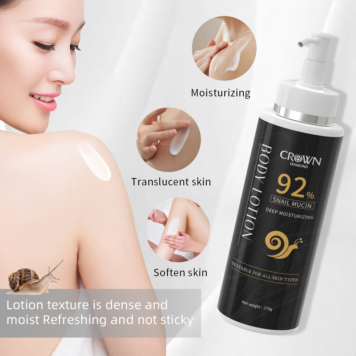 Custom Logo Korean Natural Organic Snail Whitening Cream Moisturizing Glow Lighting Firming Anti Aging Skin Care Body Lotion