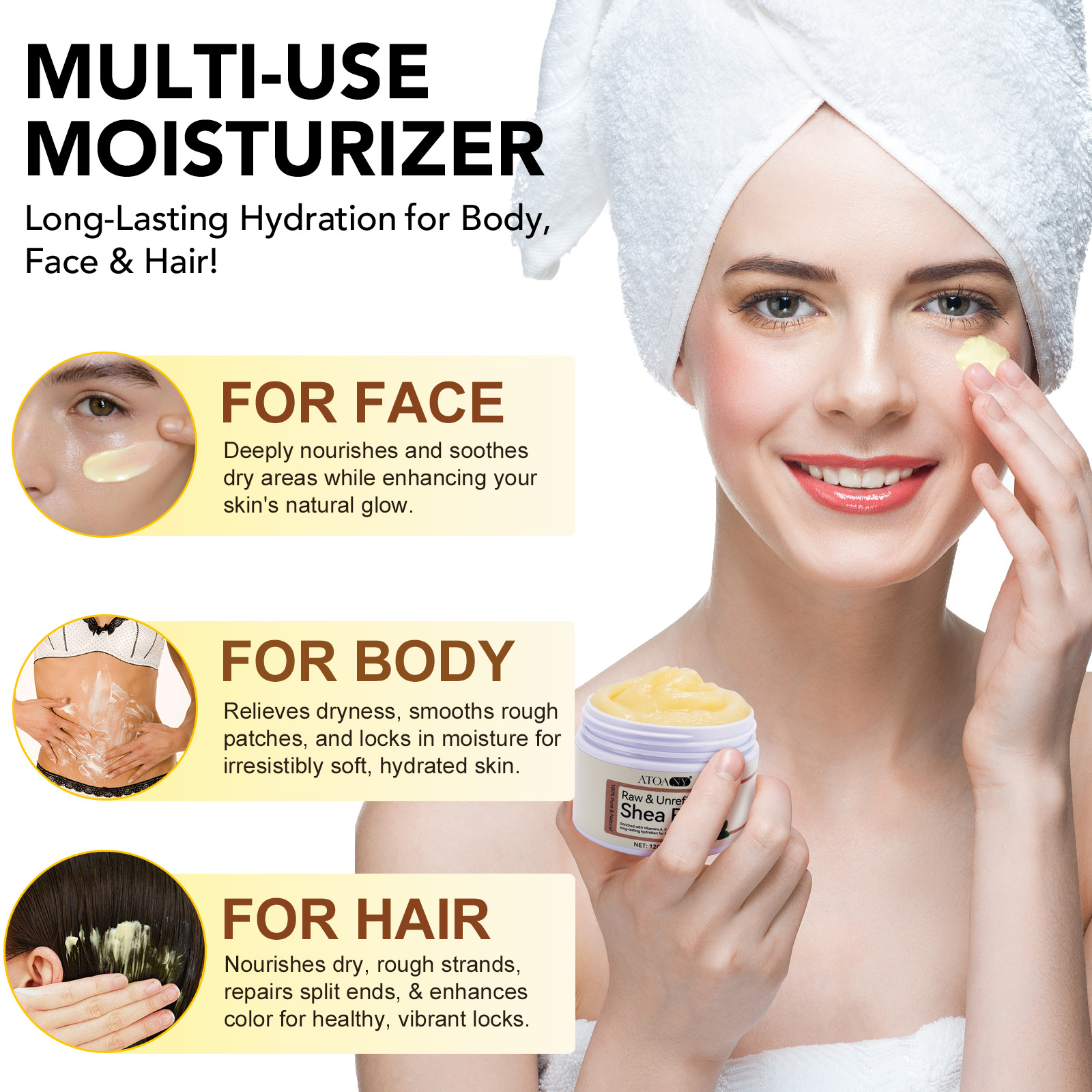 Wholesale Private Label 120g Skin Care Solid Shea Butter Balm Natural Vegan Skin Lightening Moisturizing Raw Shea Butter Cream