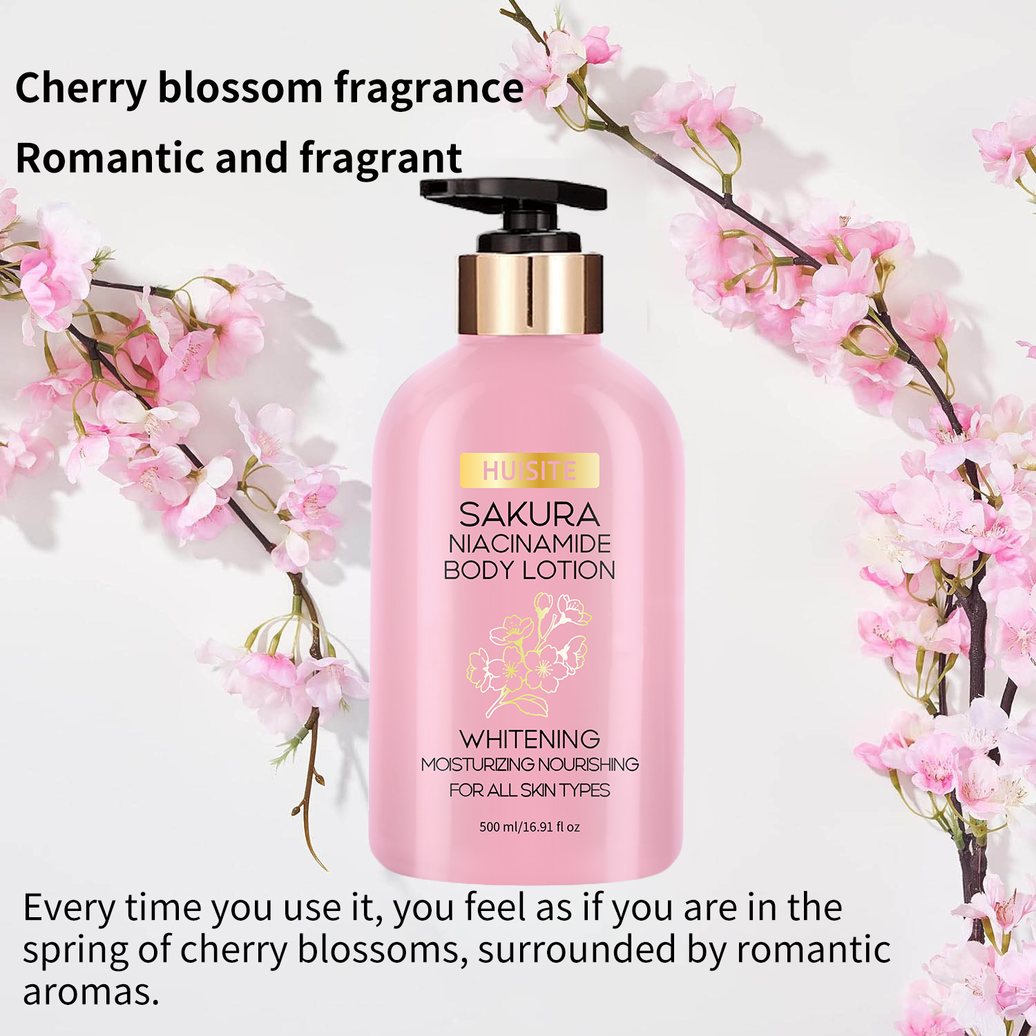 Custom Logo 500Ml Cherry Blossom Body Lotion Long Last Fragrance Moisturizing Body Whitening Cream For Skin Care