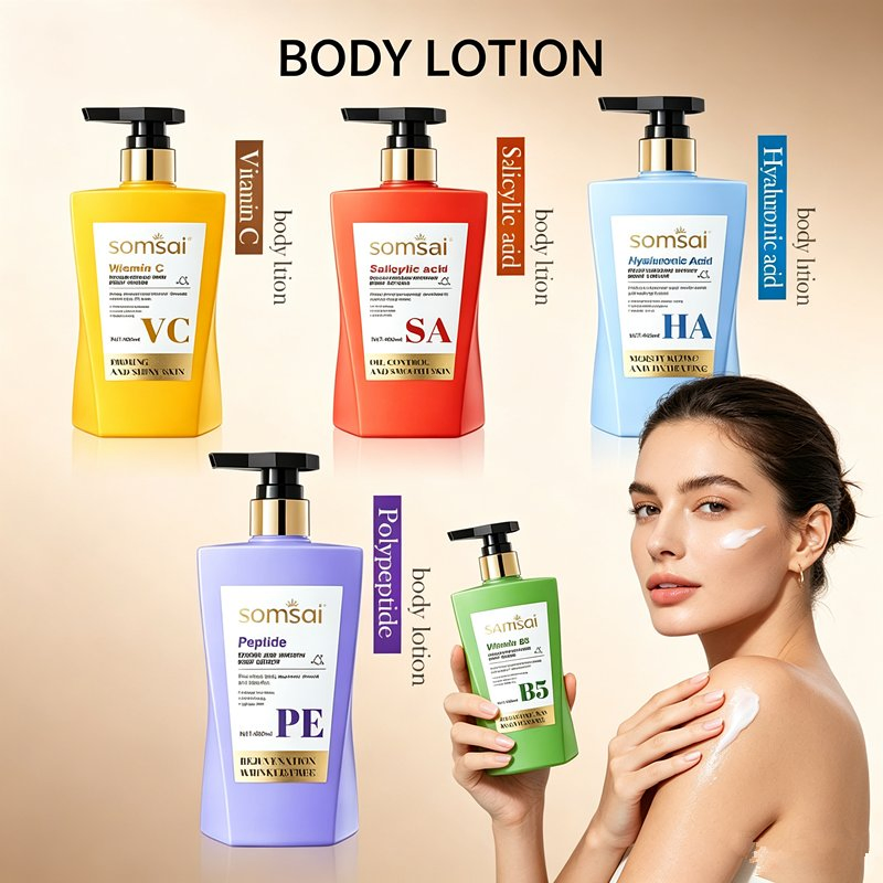 China Factory 5 Formulas Body Lotion Vitamin C Salicylic Acid Hyaluronic Acid Peptide B5 Moisturizing Cream OEM ODM Private Label Custom Logo