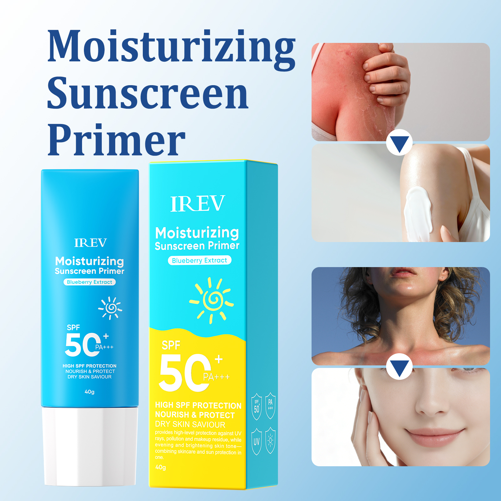 Private Label Daily SPF 50 Sunscreen Face Body Lotion Broad Spectrum Moisturizing Sunscreen with Blueberry
