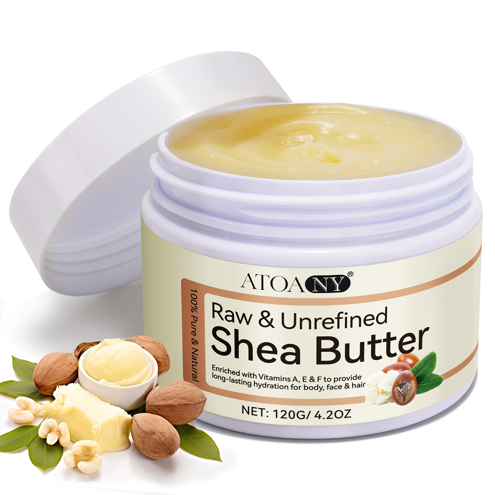 Wholesale Private Label 120g Skin Care Solid Shea Butter Balm Natural Vegan Skin Lightening Moisturizing Raw Shea Butter Cream