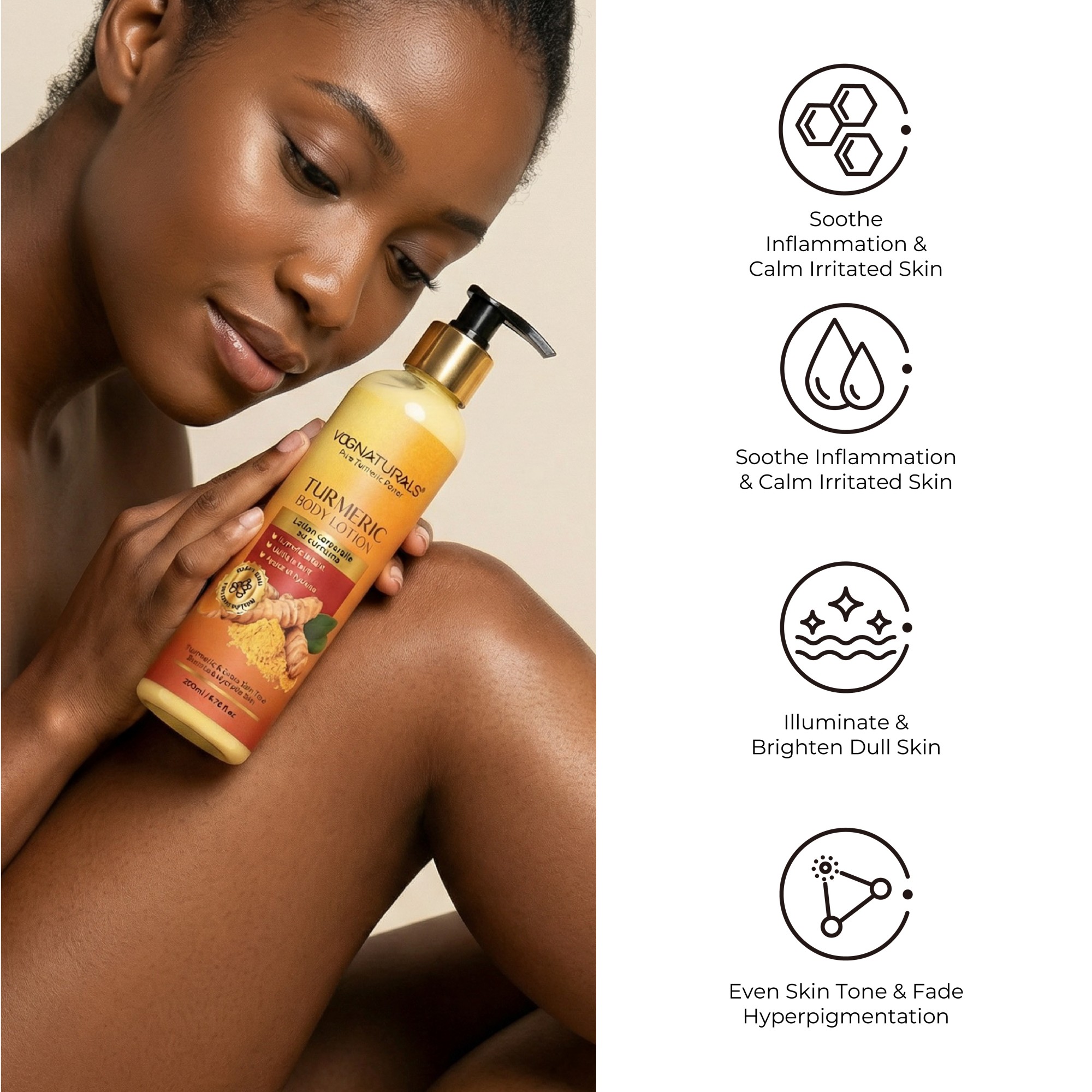 Pure Turmeric Whitening Body Lotion, Soothing Moisturizing Brightening Body Cream For Women Dark Spots Removal