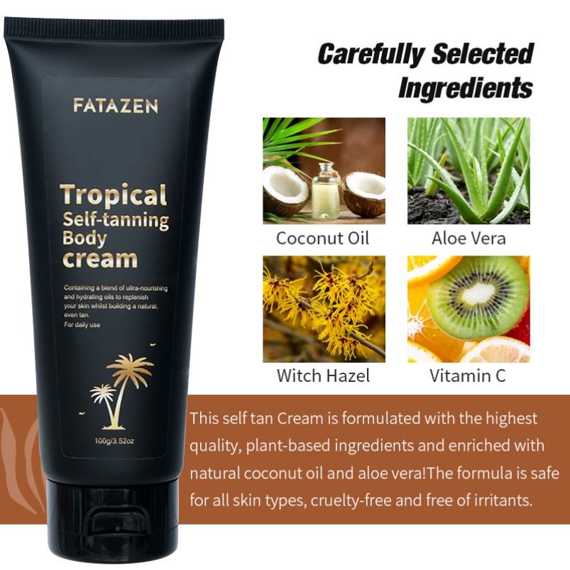 FATAZEN 3 Hours Instant Dark Tan Coconut Oil Aloe Vera Enriched Ultra Nourishing Hydrating Body Cream Natural Self Tanner Cream