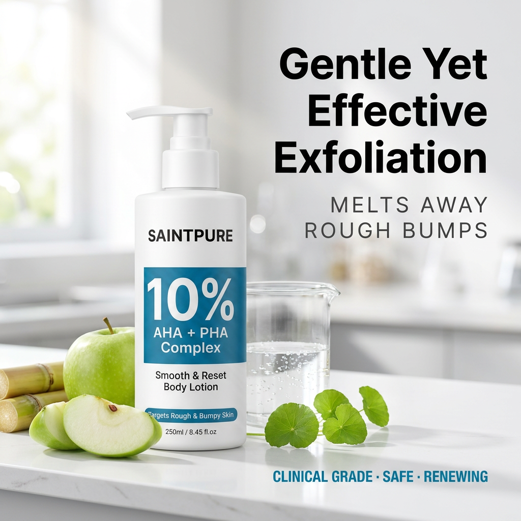 OEM 14-Day AHA Hyaluronic Acid Smoothing Body Lotion 10% Complex For Rough Bumpy Skin 250ml Deep Exfoliation Private Label