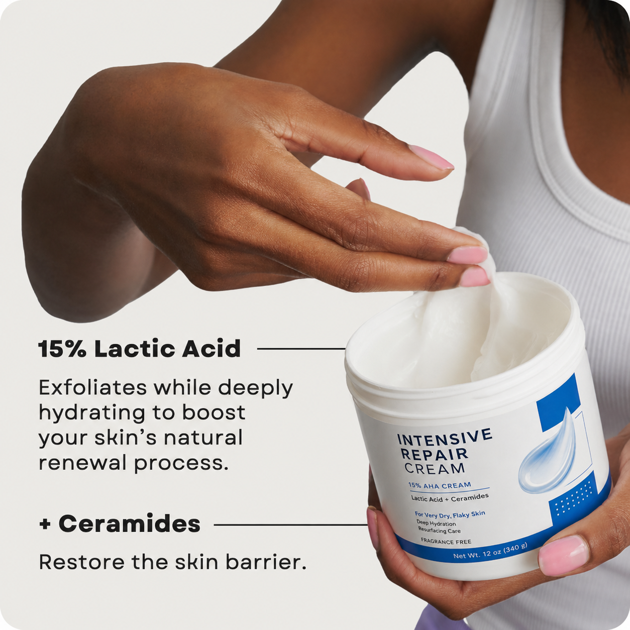 15% Lactic Acid Body Cream | AHA Exfoliating &amp; Moisturizing Cream For Extremely Dry Skin | Ceramide Hydrating Body Care