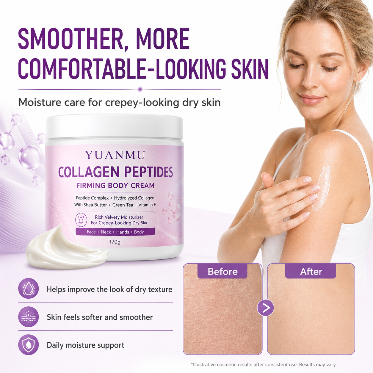 Wholesale Organic Fresh Firming Brightening Anti Wrinkle Hydrating Lightening Moisturizing Collagen Peptides Body Cream