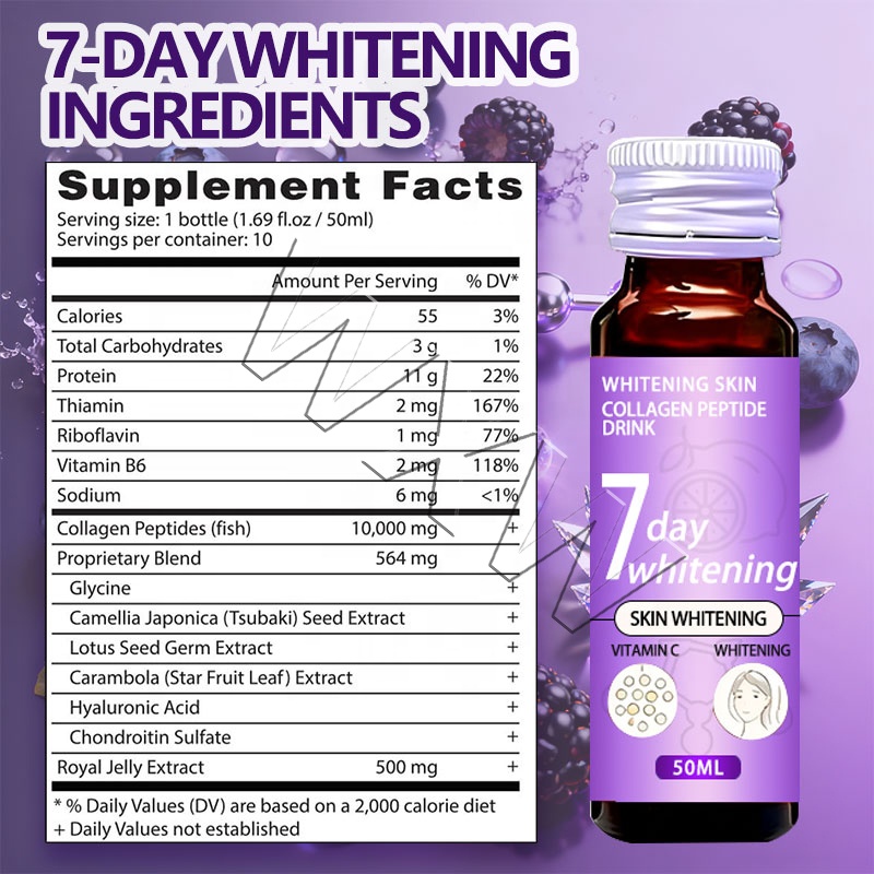 Private Logo Collagen Oral Liquid 7 Days Skin Whitening Supplement L-glutathione Support Skin Health Drink