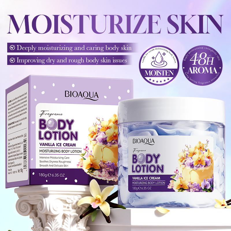 BIOAOUA Vanilla Candy Cake Scent Shea Butter Body Cream Hydrating Nourishing Colorful Whipped Body Butter Lotion For Dry Skin