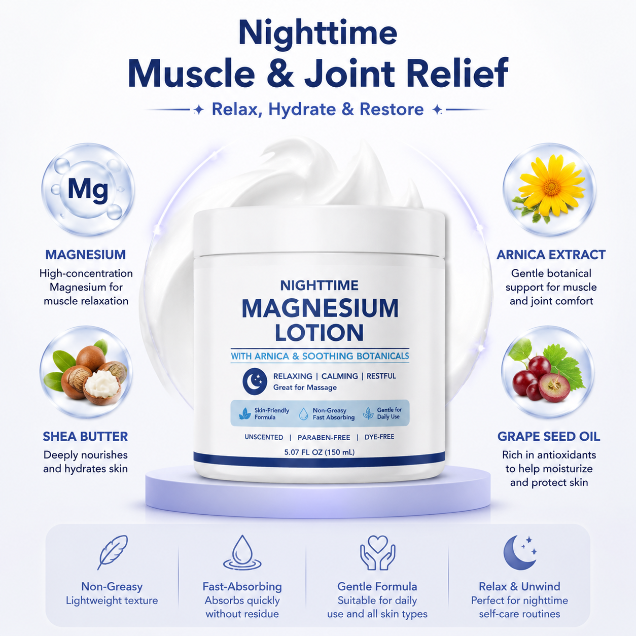 Fast-Absorbing Sweet Sleep Soothing Lavender Neuropathy Cream Butter Magnesium Body Lotion for Feet Hands Knees
