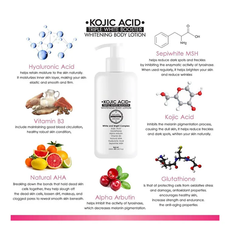 OEM Custom Vegan Kojic Acid Skin Brightening Whitening Body Lotion Image 1