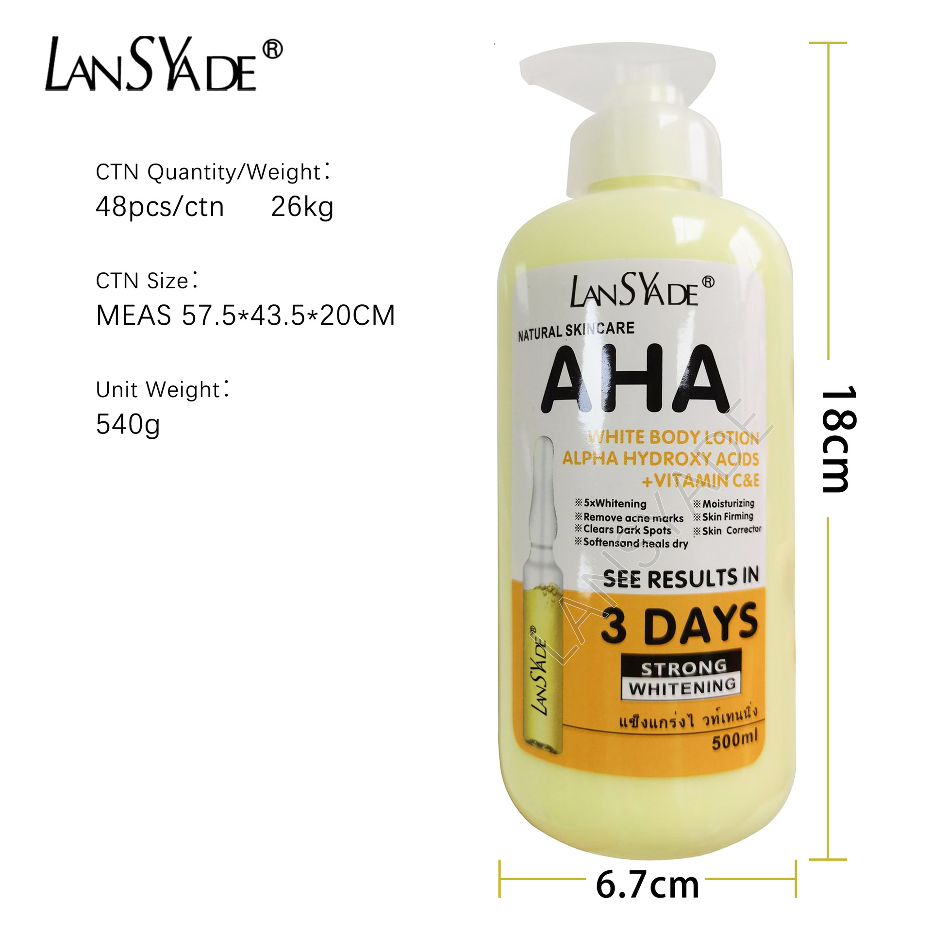 Wholesale 500ml AHA Strong Whitening Body Lotion with VC &amp; Shea Butter - Lightening Hydrating Body Milk for Bright Smooth Skin