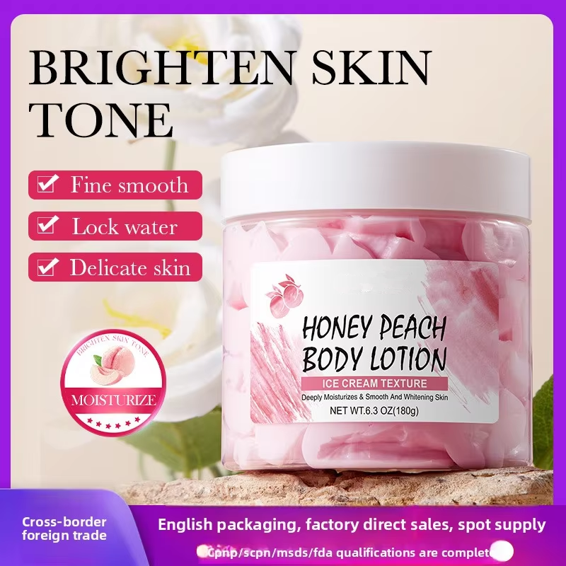 OEM/ODM New Arrival Peach Ice Cream Texture Honey Body Milk 180g Moisturizing Nourishing Whitening Skin Lotion Wholesale