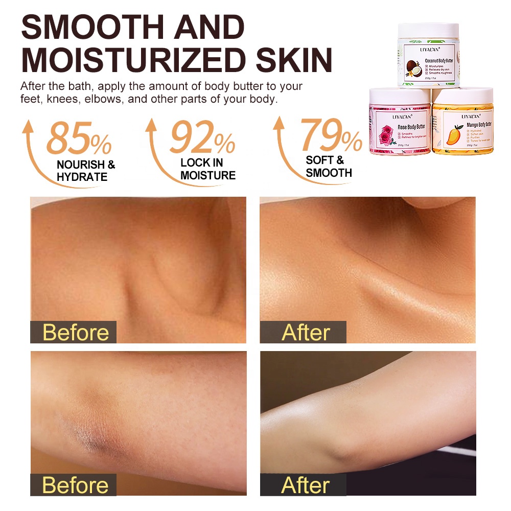 Wholesale Private Label Non-greasy Skin Care Cream Vegan Organic Rose Coconut Mango Shea Body Butter