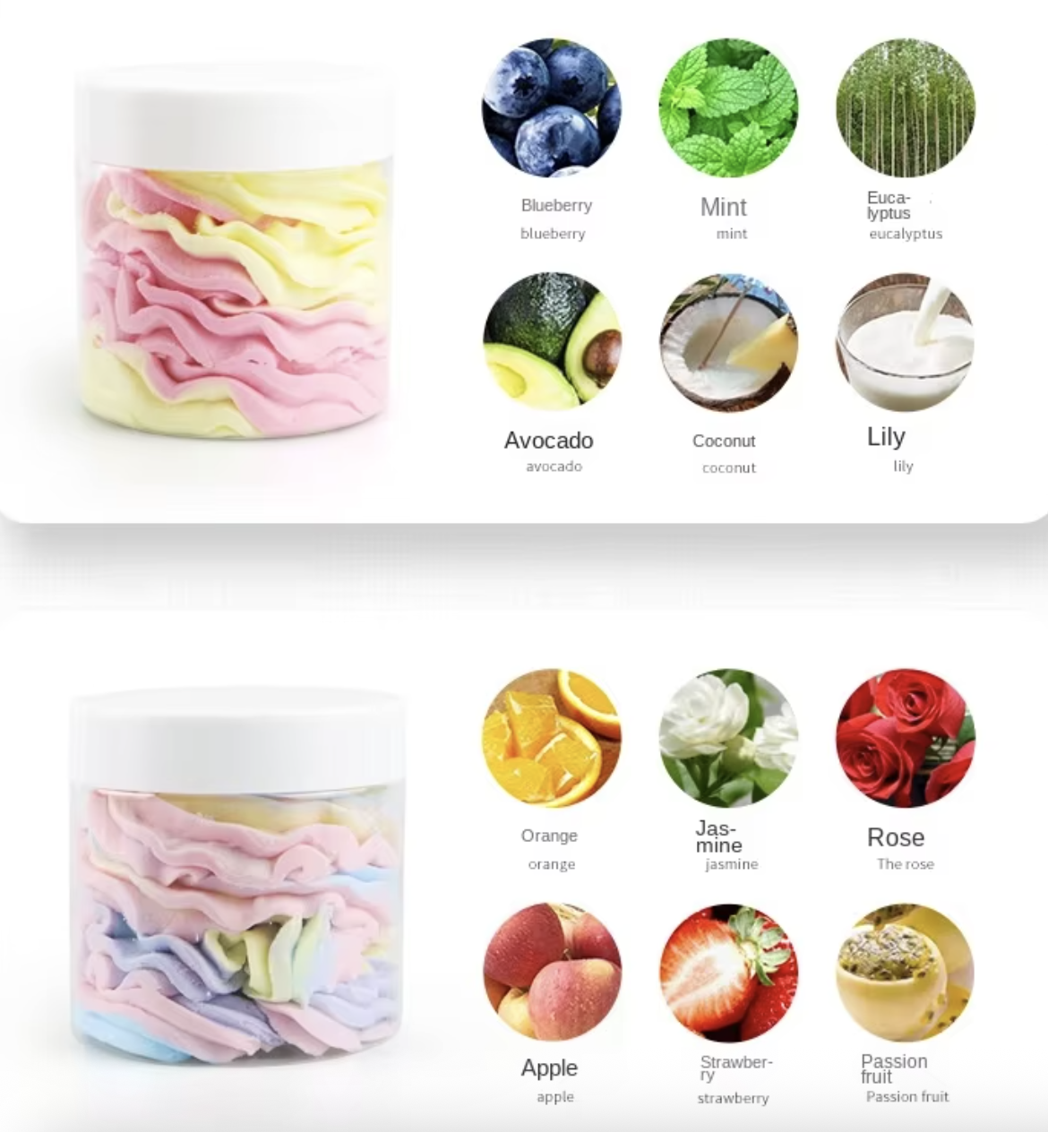 Private Label Organic Vegan Peptides Body Moisture Shea Butter Jar Cocoa Butter and Jojoba Oil Fruit Whipped Body Lotion