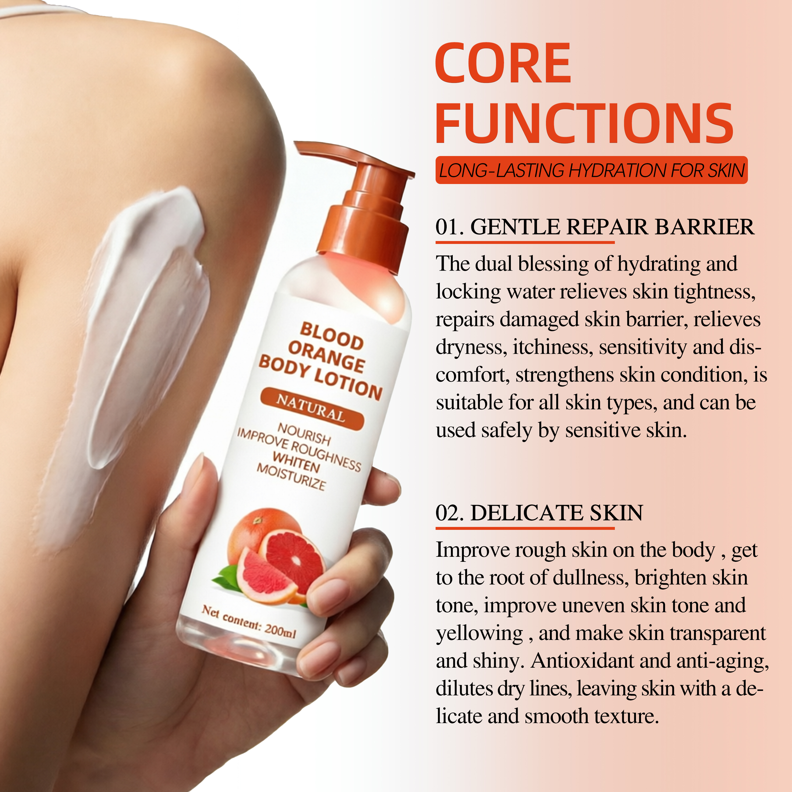 Natural Blood Orange Body Lotion Brightening &amp; Moisturizing Nourishing Cream with Shea Butter &amp; Cremides for All Skin Types