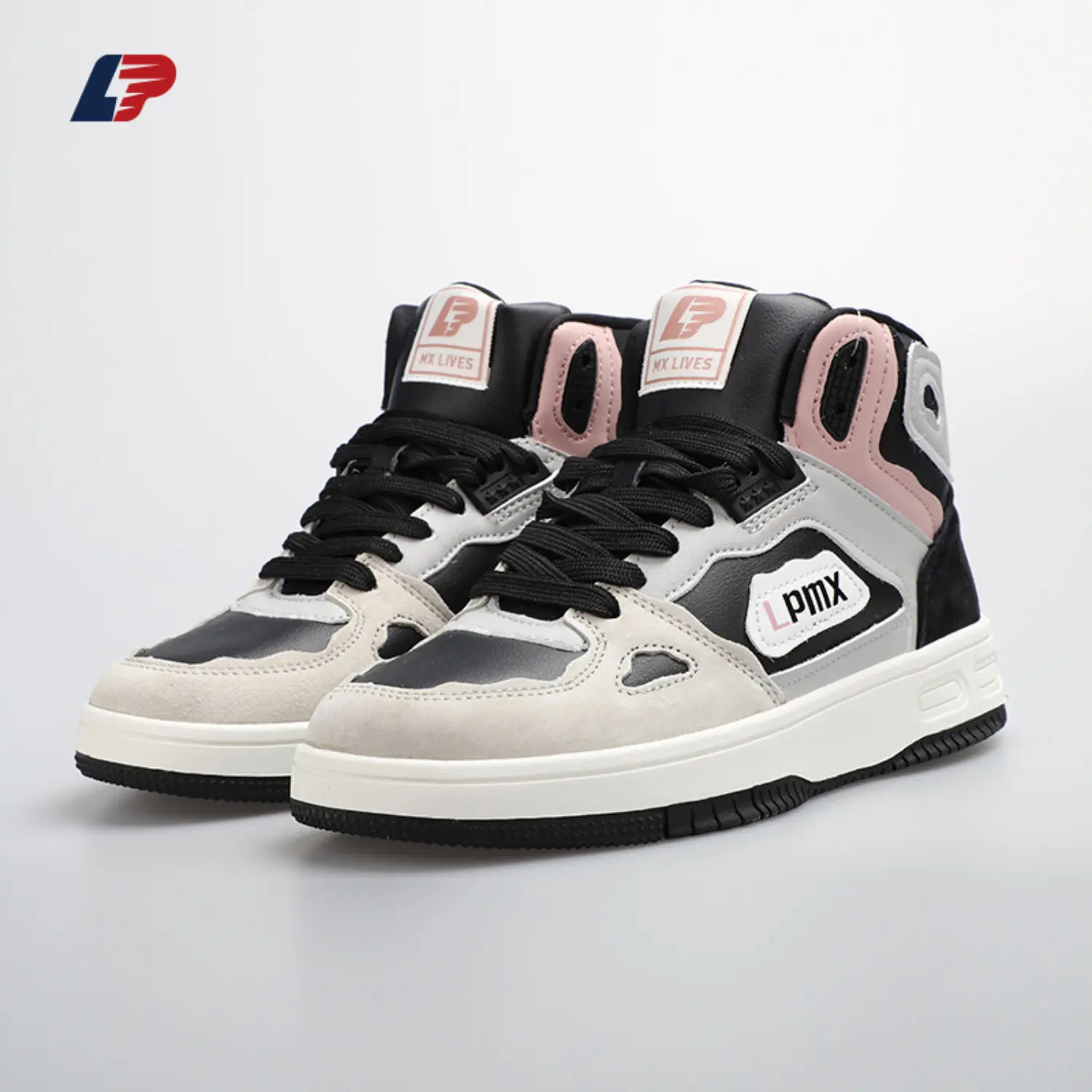 ODM High-Top Sneakers Retro PU Leather Skate Shoes with Cushioned Sole Available in 4 Colors Manufacturers, Supplier