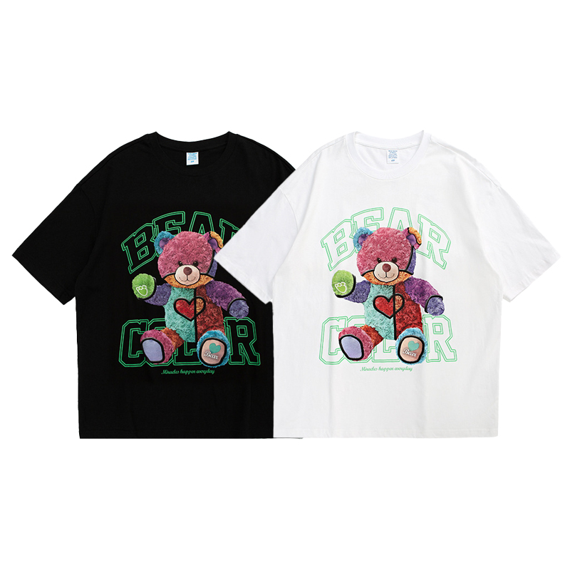 High-Quality ECOGARMENTS Rainbow Plush Bear Loose Short Sleeve T-Shirt Men Company, Product