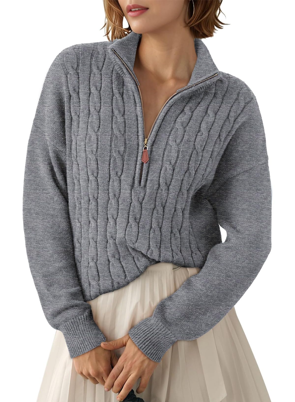 Custom Women's Sweater Top Autumn and Winter Sweater Jacket with Quarter Zipper, Casual Rib Knit Pullover Product, Service