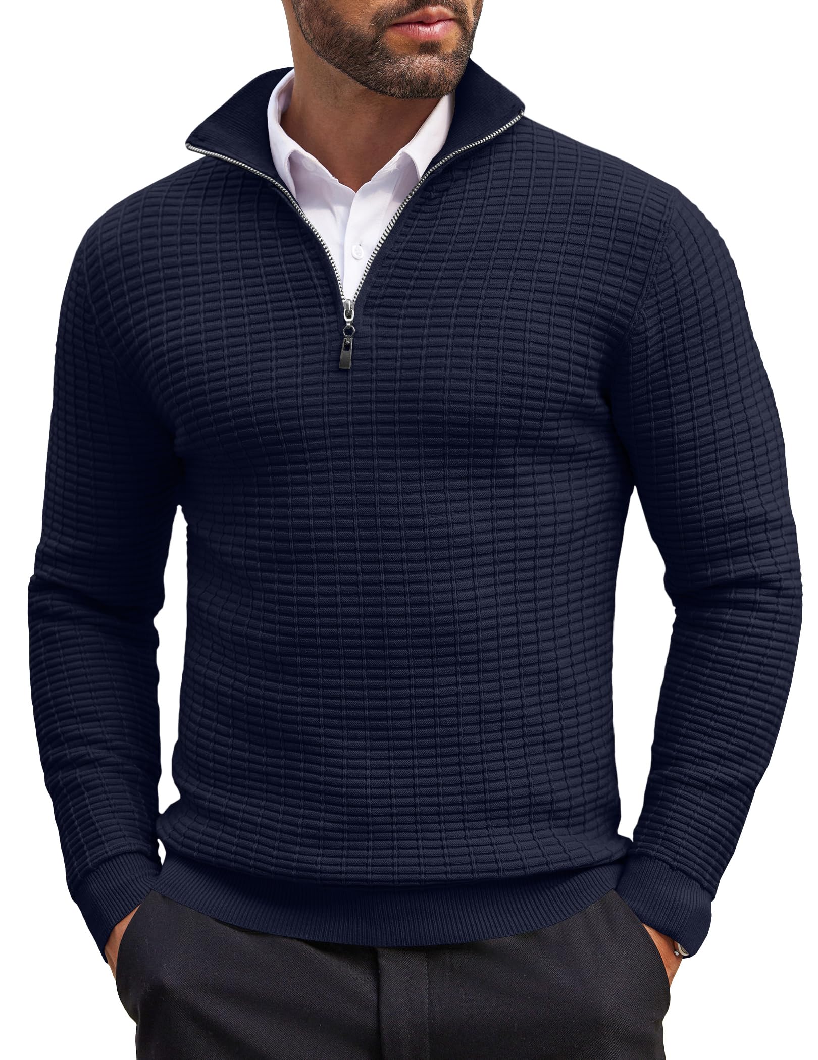 ODM Men's Quarter-Zip Pullover Slim Lightweight Cotton Knit Casual Stand-Up Collar Crewneck Sweater Manufacturers, Service