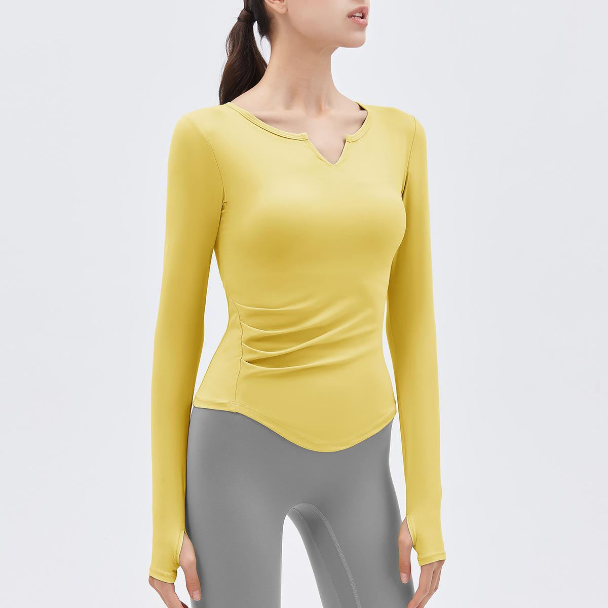 Custom Custom Autumn and winter new yoga clothes long sleeved T-shirt running sports top V-neck nude fitness top women with breast pads Quotes, Companies