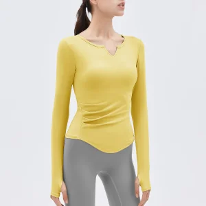 Custom Custom Autumn and winter new yoga clothes long sleeved T-shirt running sports top V-neck nude fitness top women with breast pads Quotes, Companies