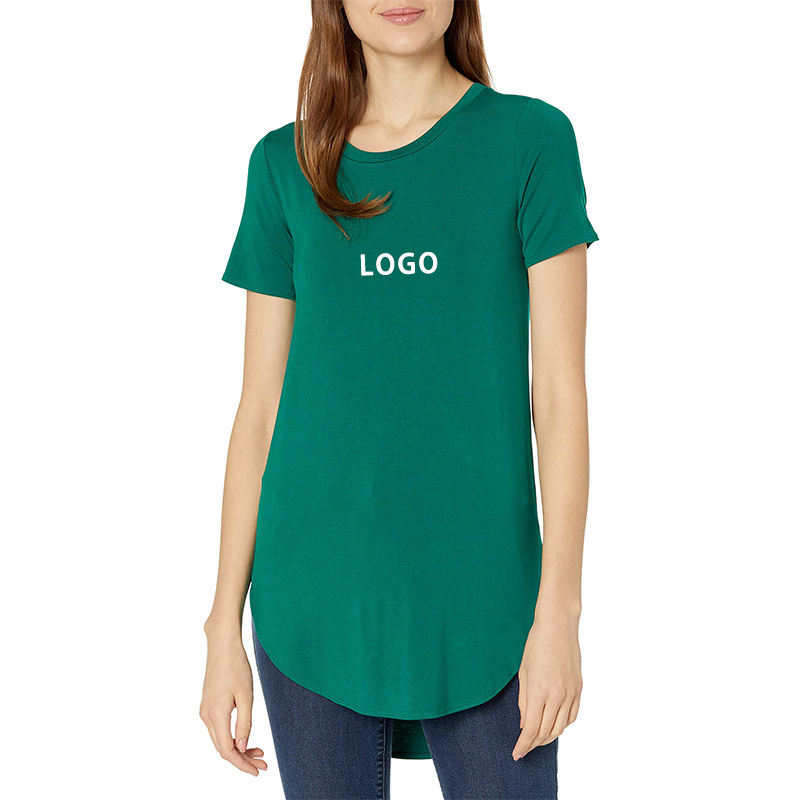 Custom Women's Jersey Standard-Fit Short-Sleeve Open Crewneck Tunic  Short-Sleeve Crewneck Tunic Custom Women's  Tops printing logo Companies, Products