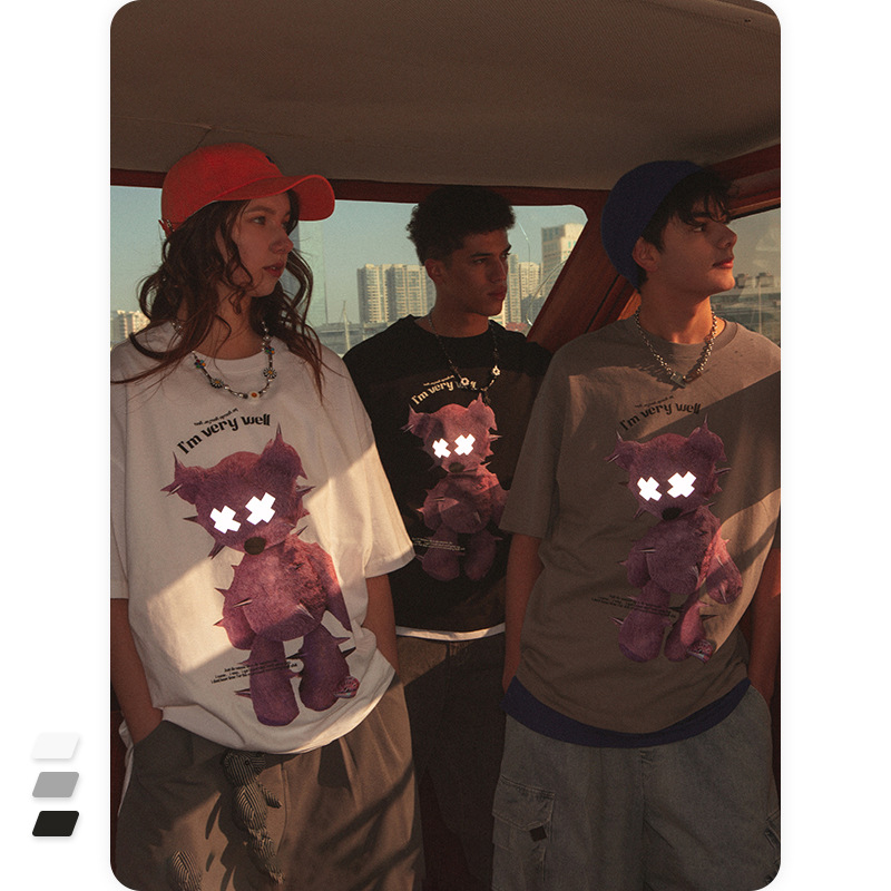China ECOGARMENTS Summer new street net red reflective print bear short-sleeved T-shirt Factories, Companies