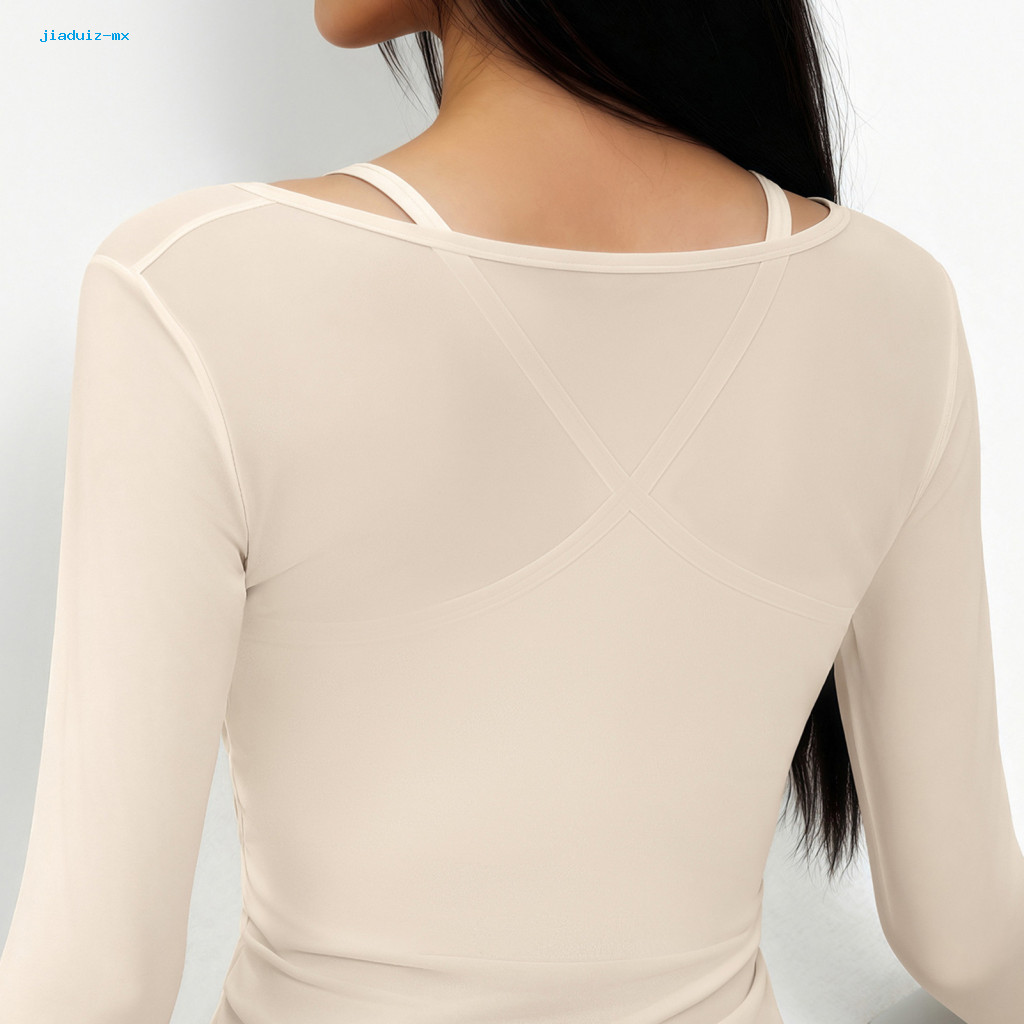 Custom Lightweight Sportswear Soft Resilient Activewear Women’s Long Sleeve Yoga Two-piece Set – Mesh Gym Athletic Top with Built-in Support Sports Manufacturer, Factory