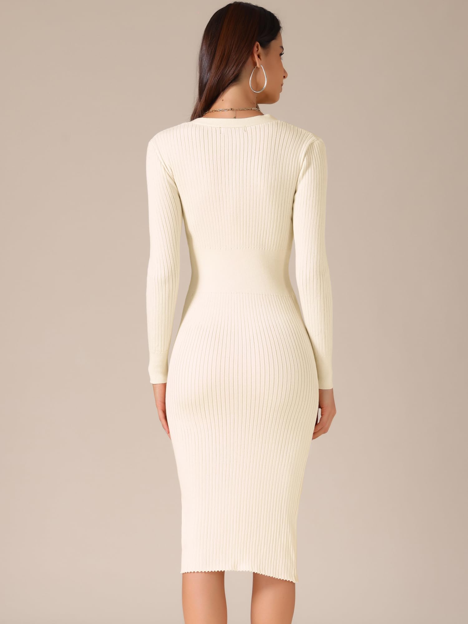 Famous Women's Sweater Dress Ribbed Knit V Neck Long Sleeve Bodycon Slim Fitted Elegant Fall Midi Sweater Dress Manufacturer, Factories
