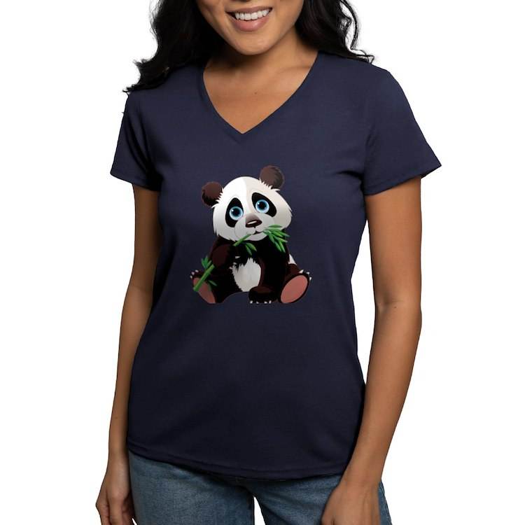 Custom Custom V-Neck T-Shirt Print Panda Hometown Panda Eating Bamboo Women's Eco Friendly FISU World University Games tee Supplier, Exporters