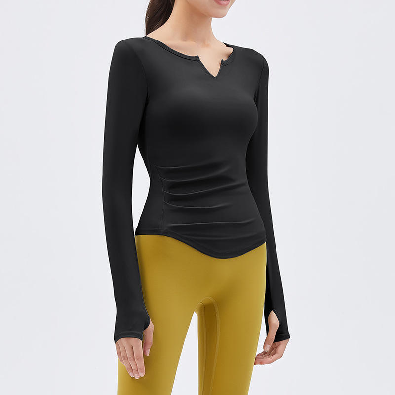 Custom Custom Autumn and winter new yoga clothes long sleeved T-shirt running sports top V-neck nude fitness top women with breast pads Quotes, Companies