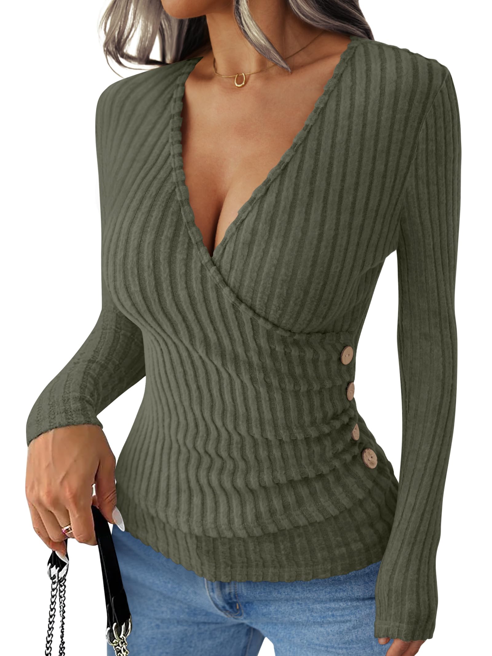 OEM Women's Long-Sleeve Shirt Sexy Sweater V-Neck Rib Knit Slim-Fitting Bodycon Top 2026 Autumn Leisure Fashion Clothing Slim-Fit Sweater Pricelist, Exporters