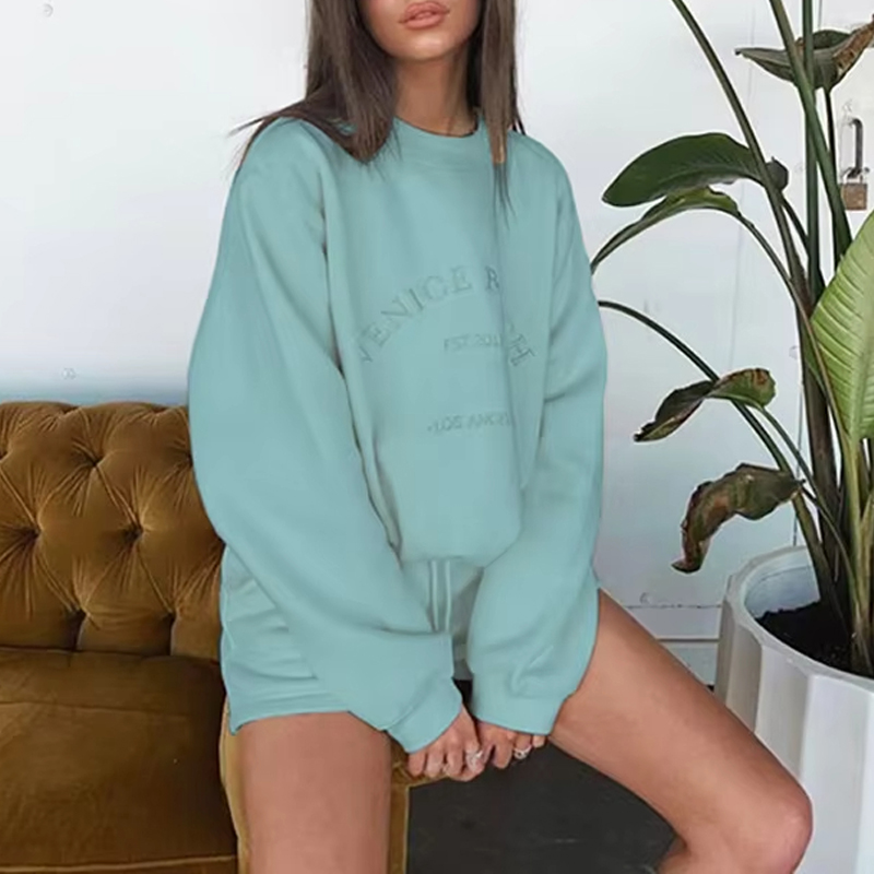 China Wholesale Custom Printed Long Sleeve Streetwear Hoodie Sweatshirt Women 3D Logo Embossed Crew Neck Sweatshirt Manufacturer, Companies