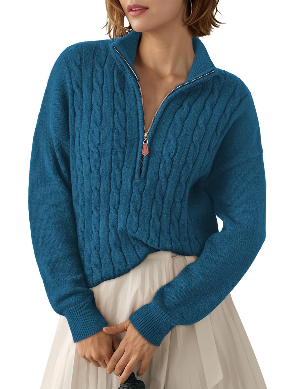 Custom Women's Sweater Top Autumn and Winter Sweater Jacket with Quarter Zipper, Casual Rib Knit Pullover Product, Service