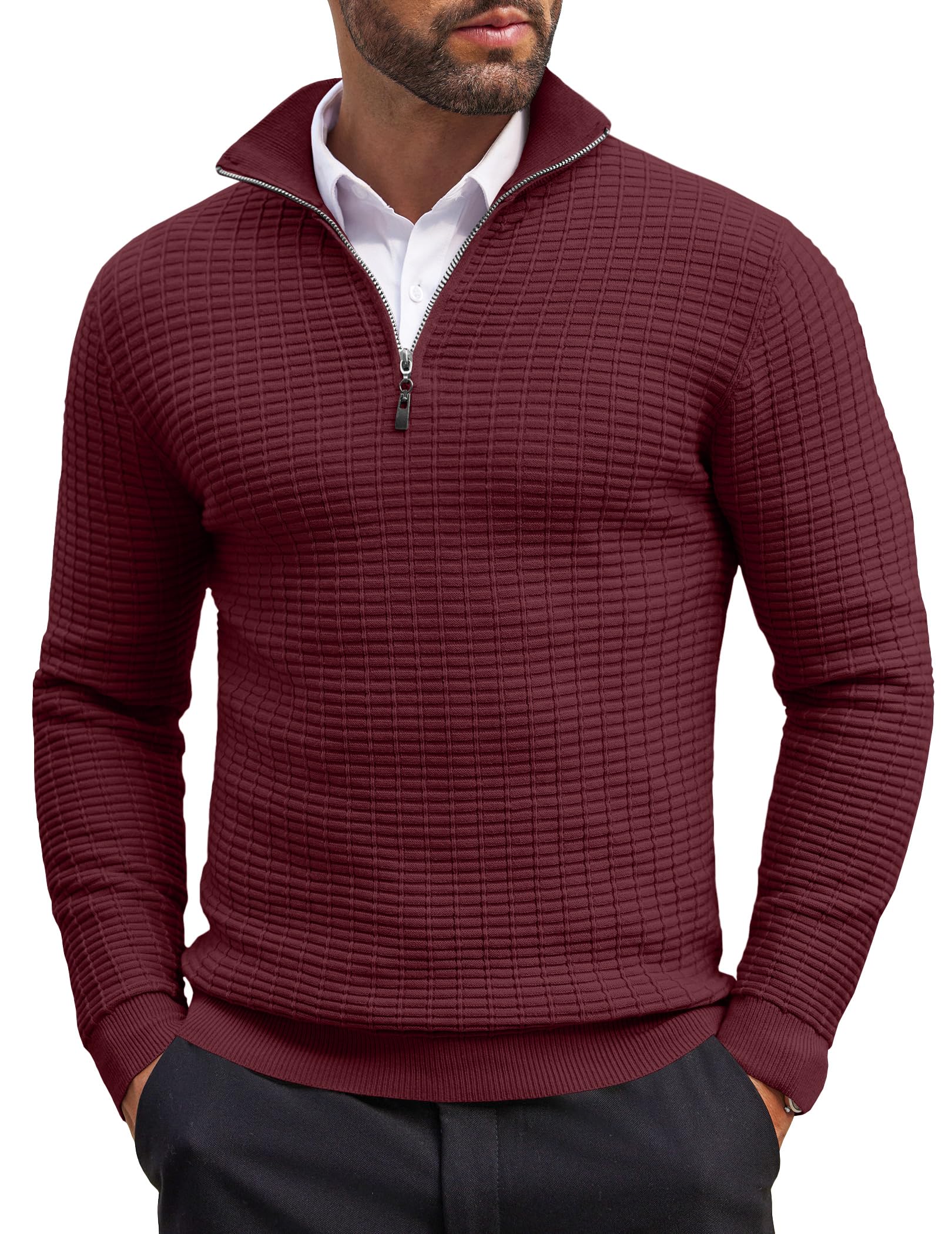 ODM Men's Quarter-Zip Pullover Slim Lightweight Cotton Knit Casual Stand-Up Collar Crewneck Sweater Manufacturers, Service