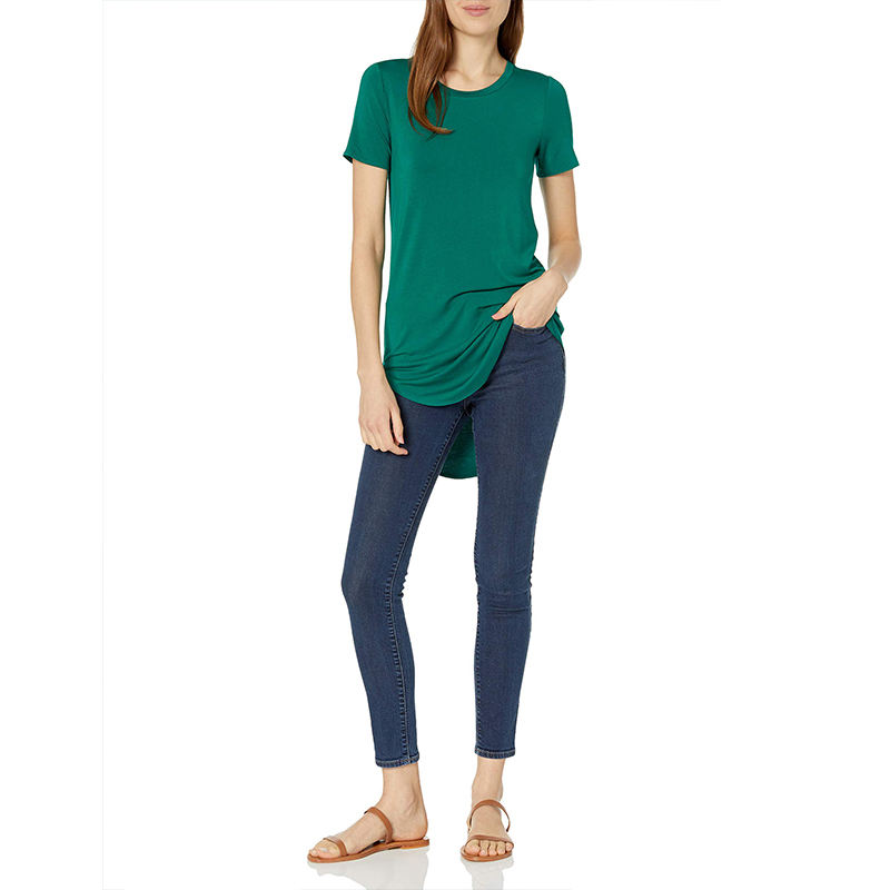 Custom Women's Jersey Standard-Fit Short-Sleeve Open Crewneck Tunic  Short-Sleeve Crewneck Tunic Custom Women's  Tops printing logo Companies, Products