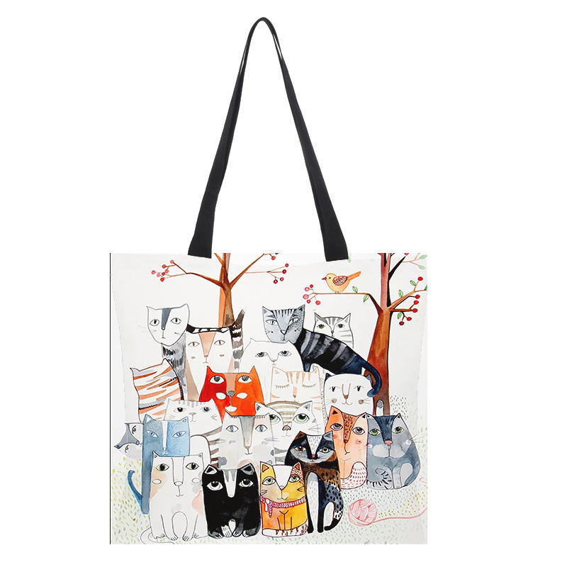 Wholesale Oil painting cat pattern environmental protection large capacity cloth bag Supplier, Factories
