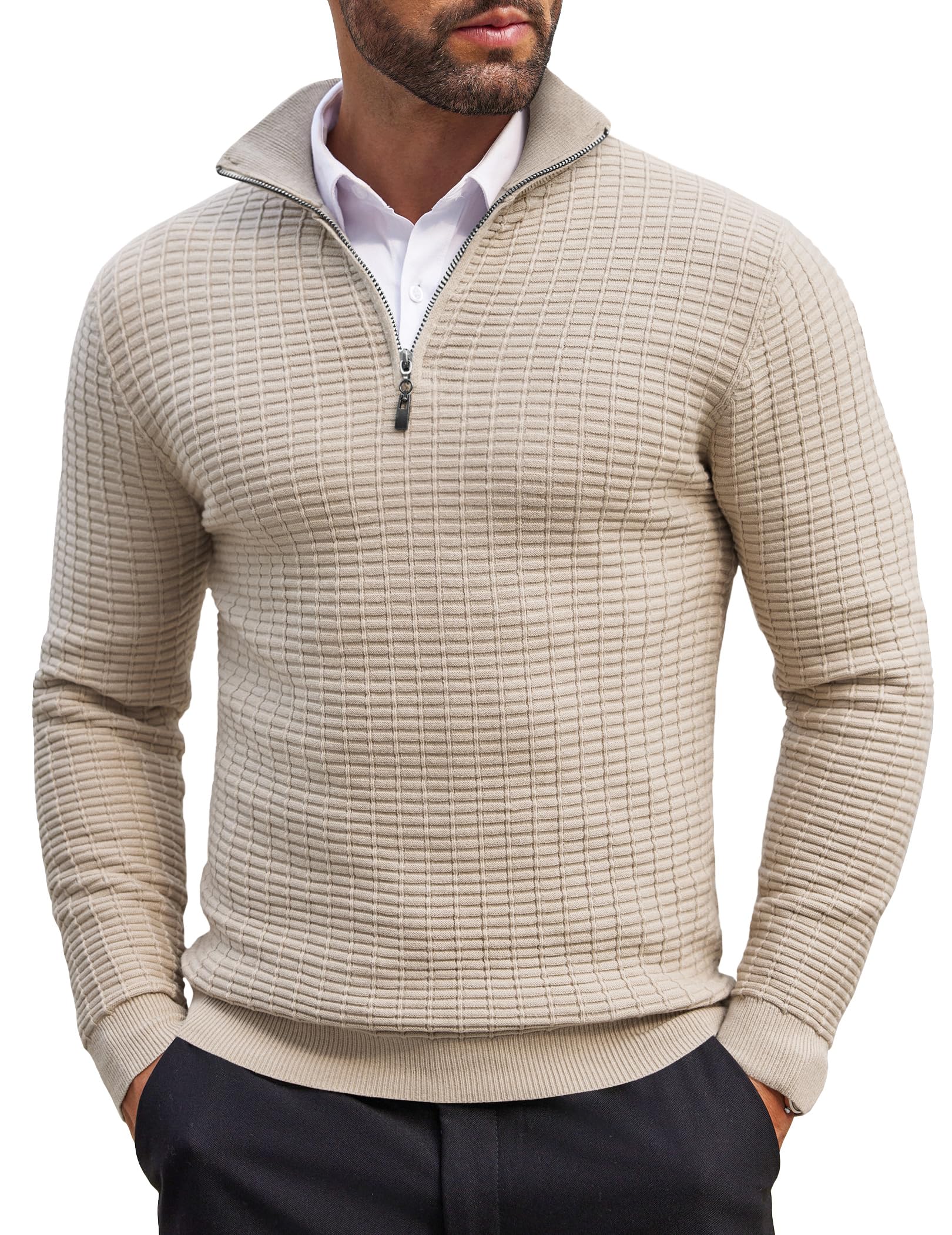 ODM Men's Quarter-Zip Pullover Slim Lightweight Cotton Knit Casual Stand-Up Collar Crewneck Sweater Manufacturers, Service