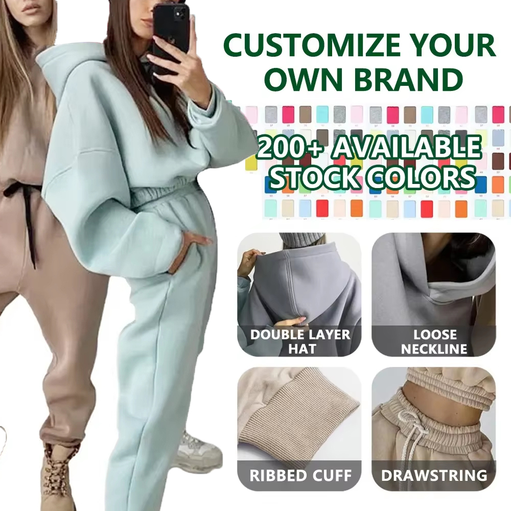 Best Wholesale Custom Women's XXL/XL Oversized Wool Velvet Jogging Pants Suit Gray Polyester Training Sweatshirt Suit Manufacturers, Product