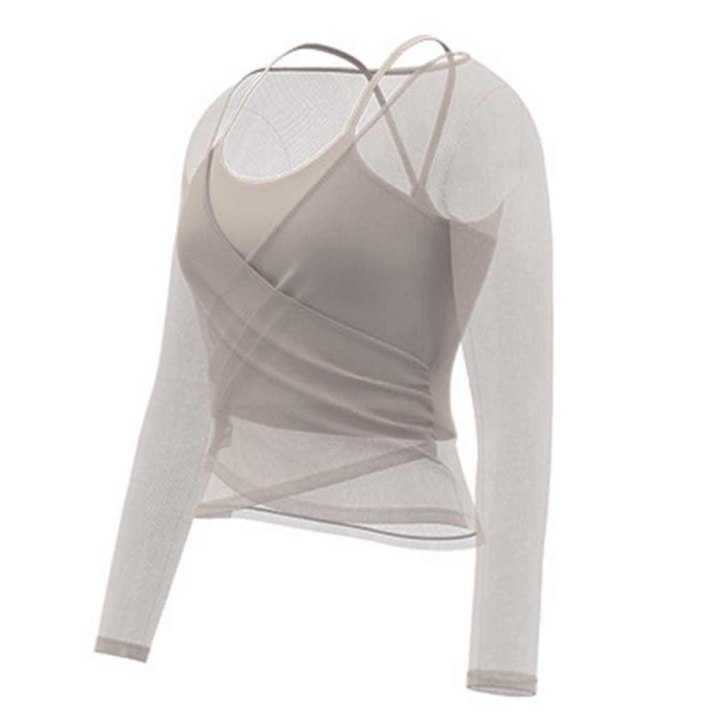 Custom Lightweight Sportswear Soft Resilient Activewear Women’s Long Sleeve Yoga Two-piece Set – Mesh Gym Athletic Top with Built-in Support Sports Manufacturer, Factory