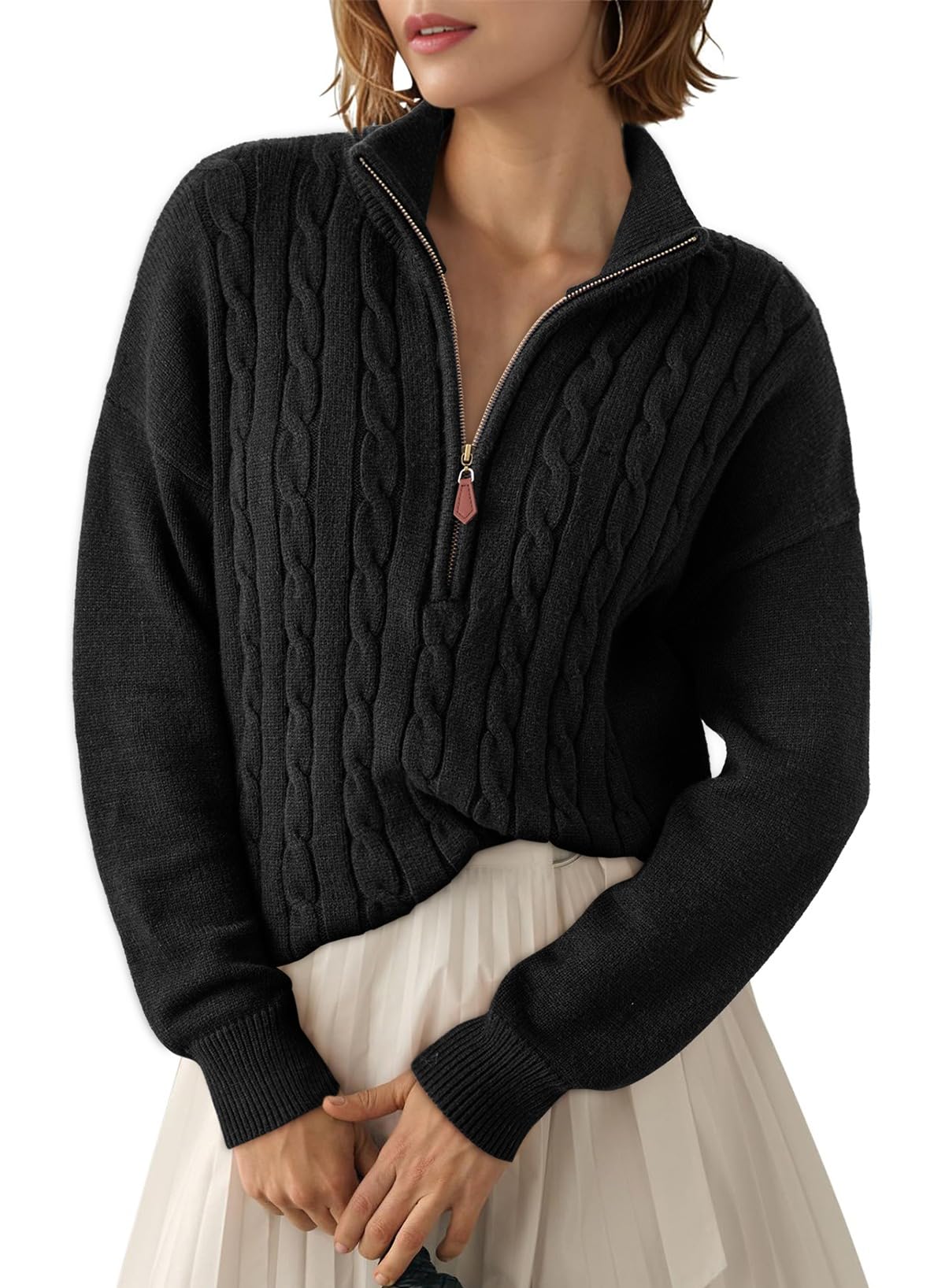 Custom Women's Sweater Top Autumn and Winter Sweater Jacket with Quarter Zipper, Casual Rib Knit Pullover Product, Service