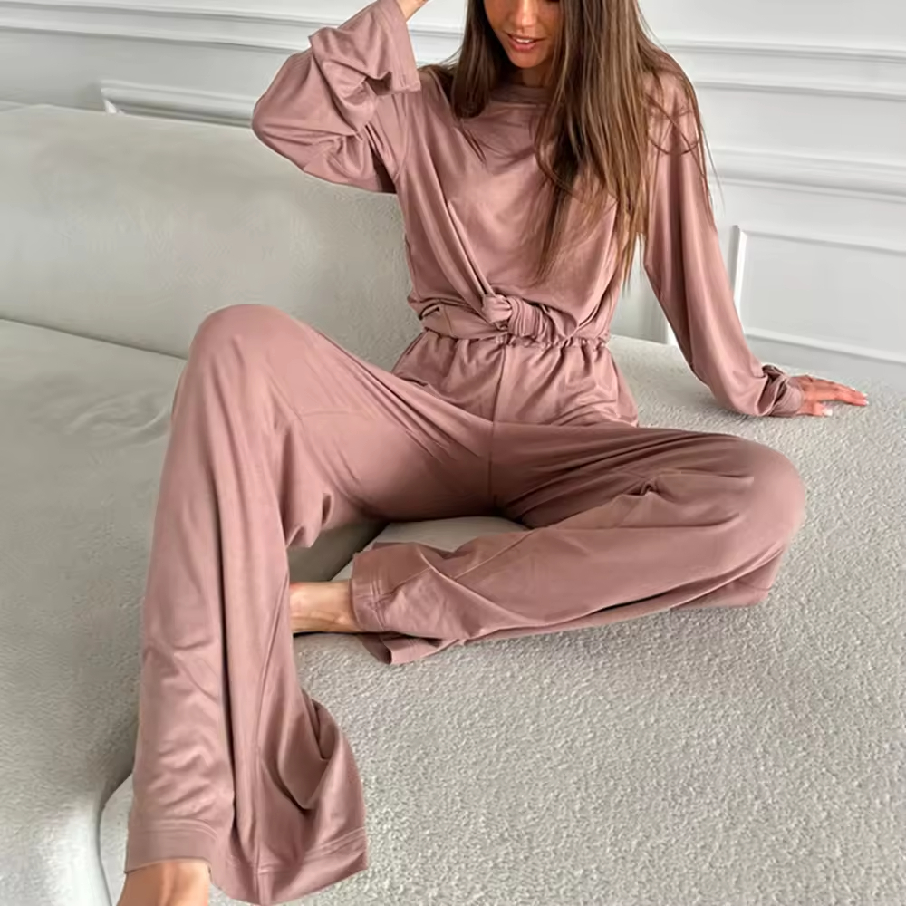 Custom Comfortable 100% Organic Cotton Casual Wear Breathable Sleepwear Set Women's Home Clothing Sleepwear Set Manufacturers, Pricelist