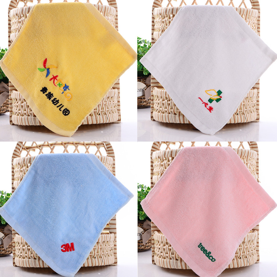 China 25*25cm Bamboo Fiber Baby Saliva Towel Custom Embroidery LOGO Kindergarten Children's Small Towel Factories, Product