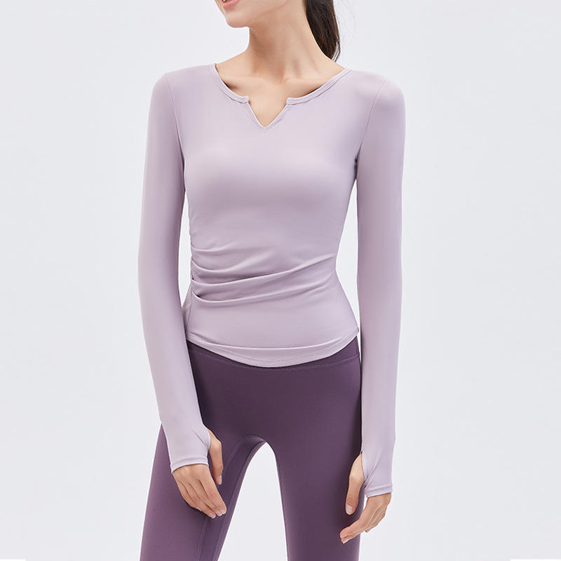 Custom Custom Autumn and winter new yoga clothes long sleeved T-shirt running sports top V-neck nude fitness top women with breast pads Quotes, Companies