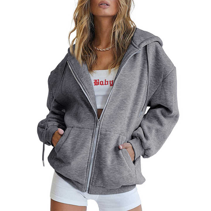 ODM Wholesale Custom Womens Zip Up Hoodies Long Sleeve Fall Oversized Sweatshirts Fleece Jacket with Pockets Manufacturer, Companies