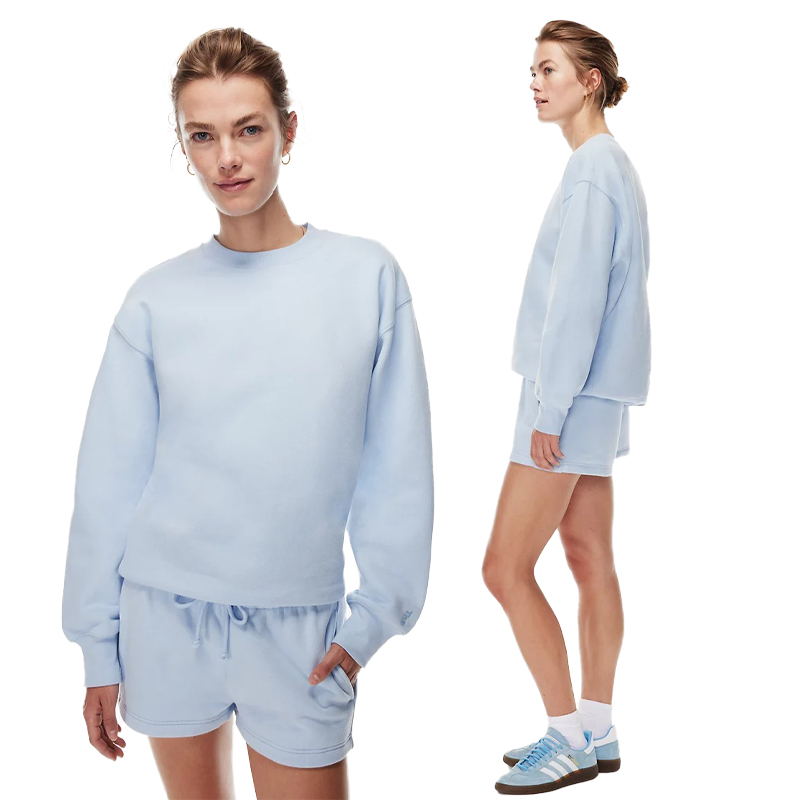 OEM ECOGARMENTS Relaxed Crew-neck Sweatshirt with Shorts Style,  In Fleece, Terry Fabric Products, Service